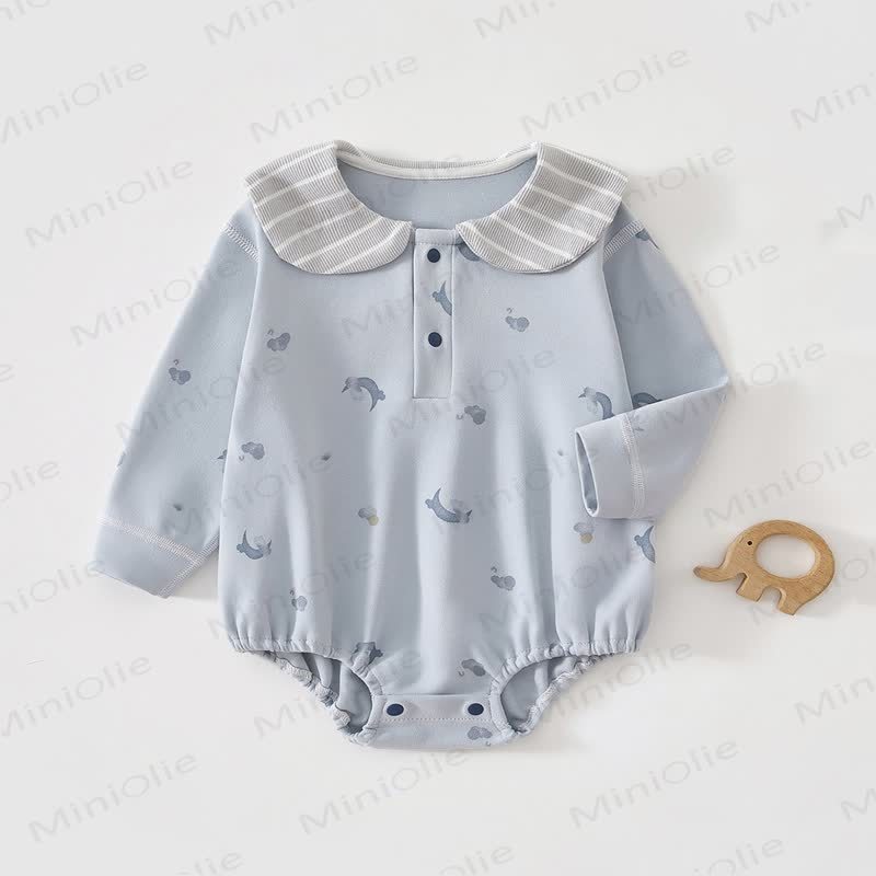 Baby Newborn Petal Collar Cotton Bodysuit - Blue - 9-18M - image 3