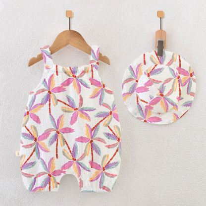 Baby Palm Tree Print White Jumpsuit with Hat - image 8
