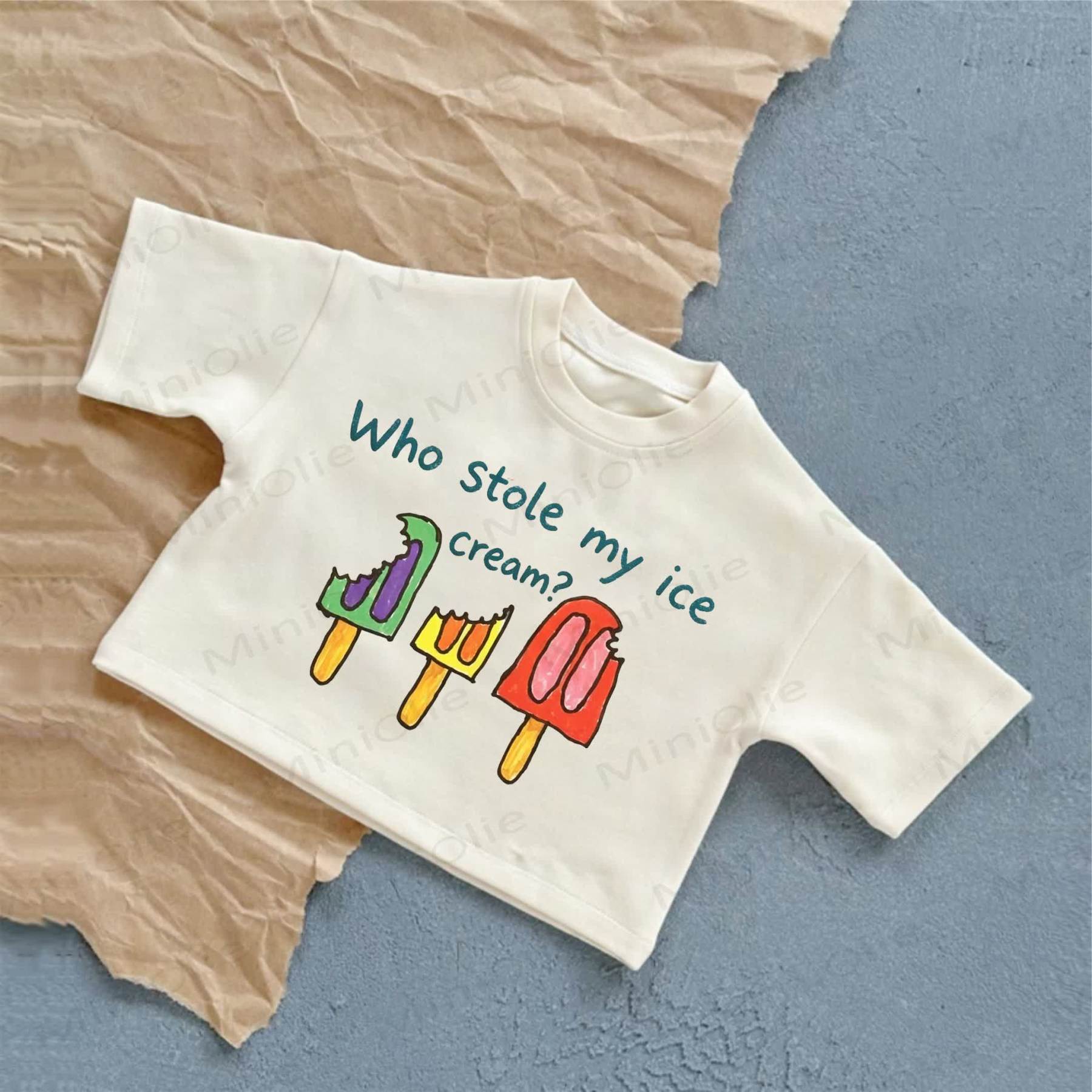 WHO STOLE MY ICE CREAM Baby Ice Cream Print White Casual T-Shirt - White - 2-3T - image 1