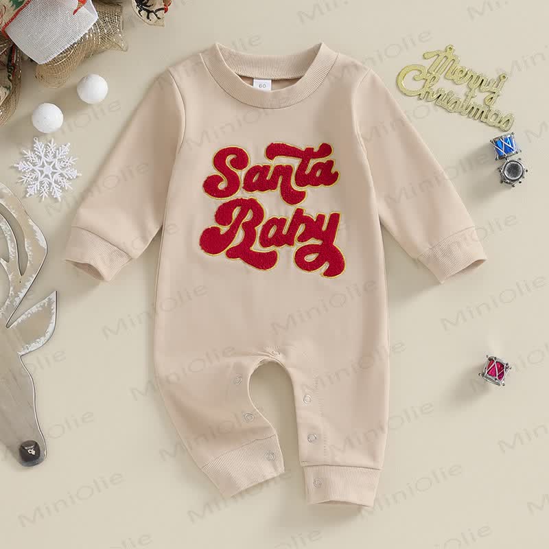 SANTA BABY MERRY MINI Baby Slogan Romper - Apricot - 12-18M - image 2