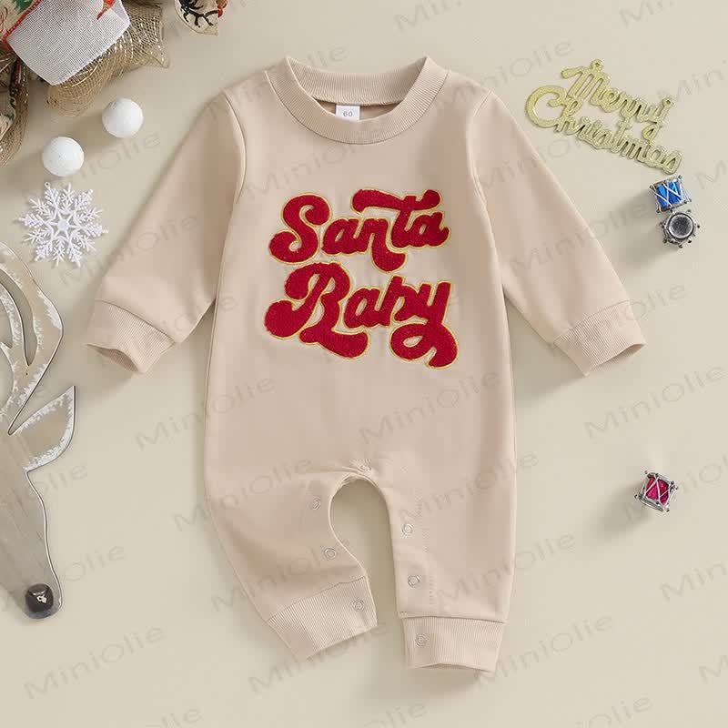 SANTA BABY MERRY MINI Baby Slogan Romper - Apricot - 12-18M - image 2
