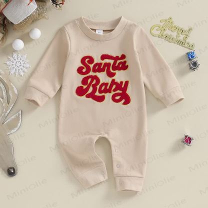 SANTA BABY MERRY MINI Baby Slogan Romper - Apricot - 12-18M - image 2