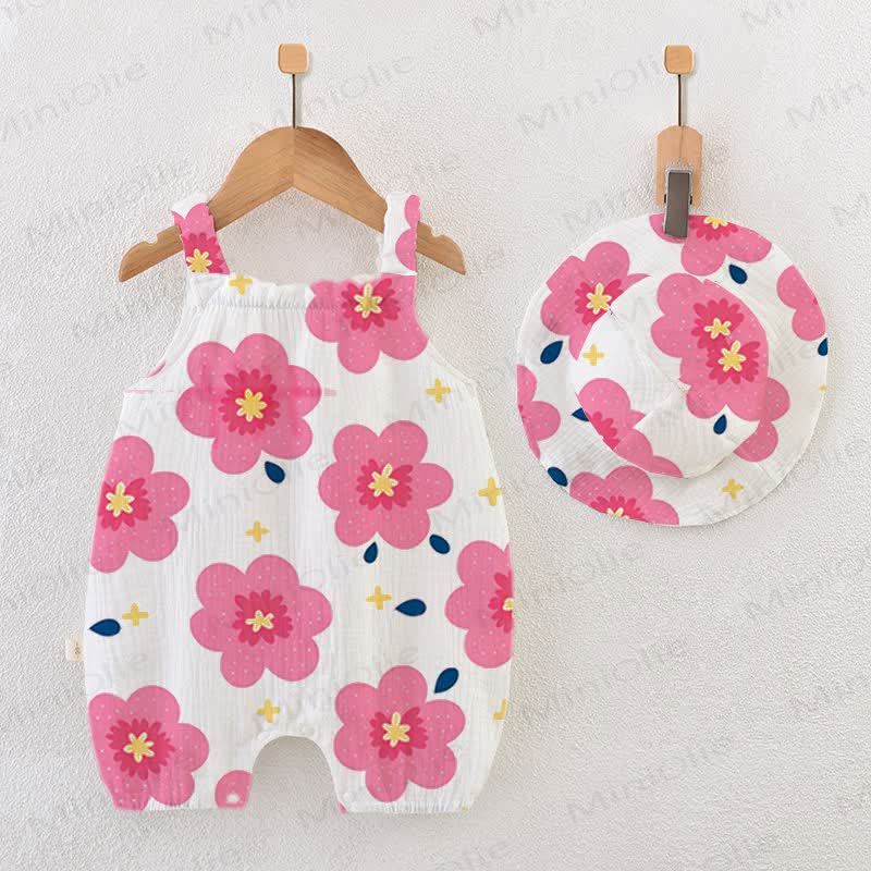 Baby Cherry Blossom Print Romper with Hat - White - 18-24M - image 1