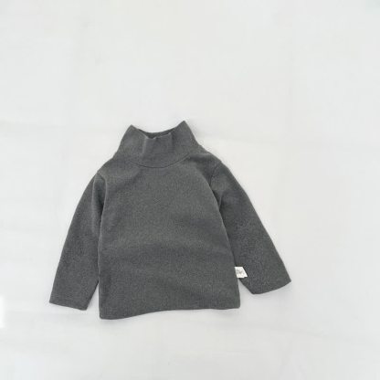  Baby Turtleneck Comfortable Solid Color T-shirt - Dark Gray - 3-5T - image 9