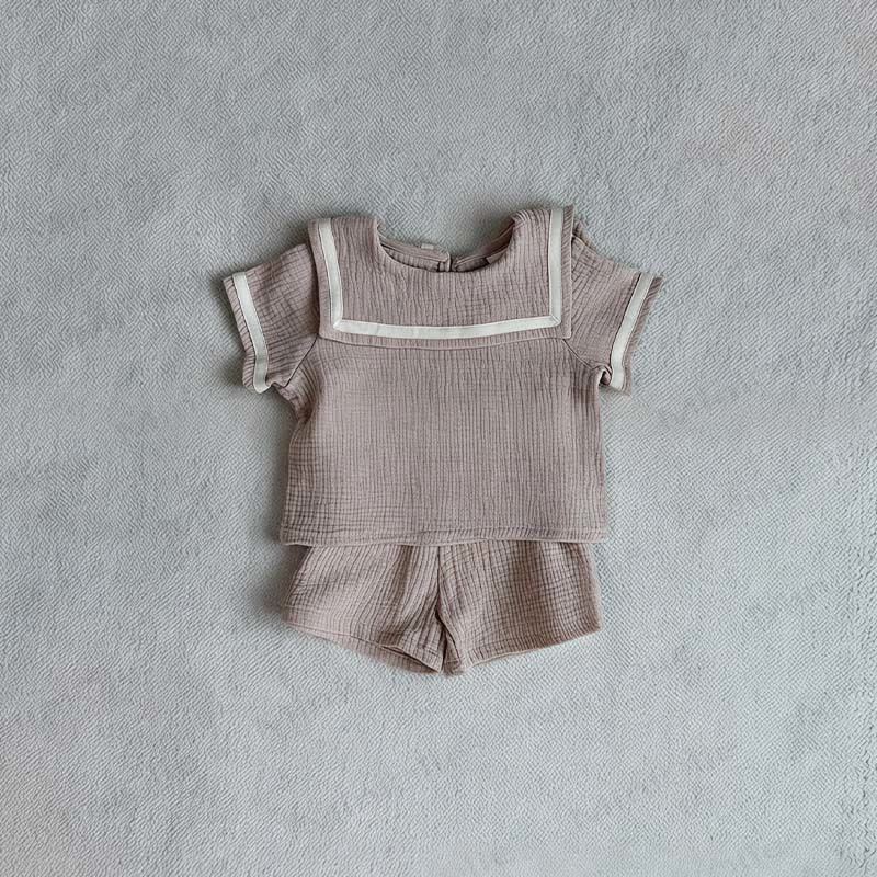 Toddler Girls Cotton Sailor Collar Tee and Shorts 2-piece Set - Brown - 6-7T - image 4