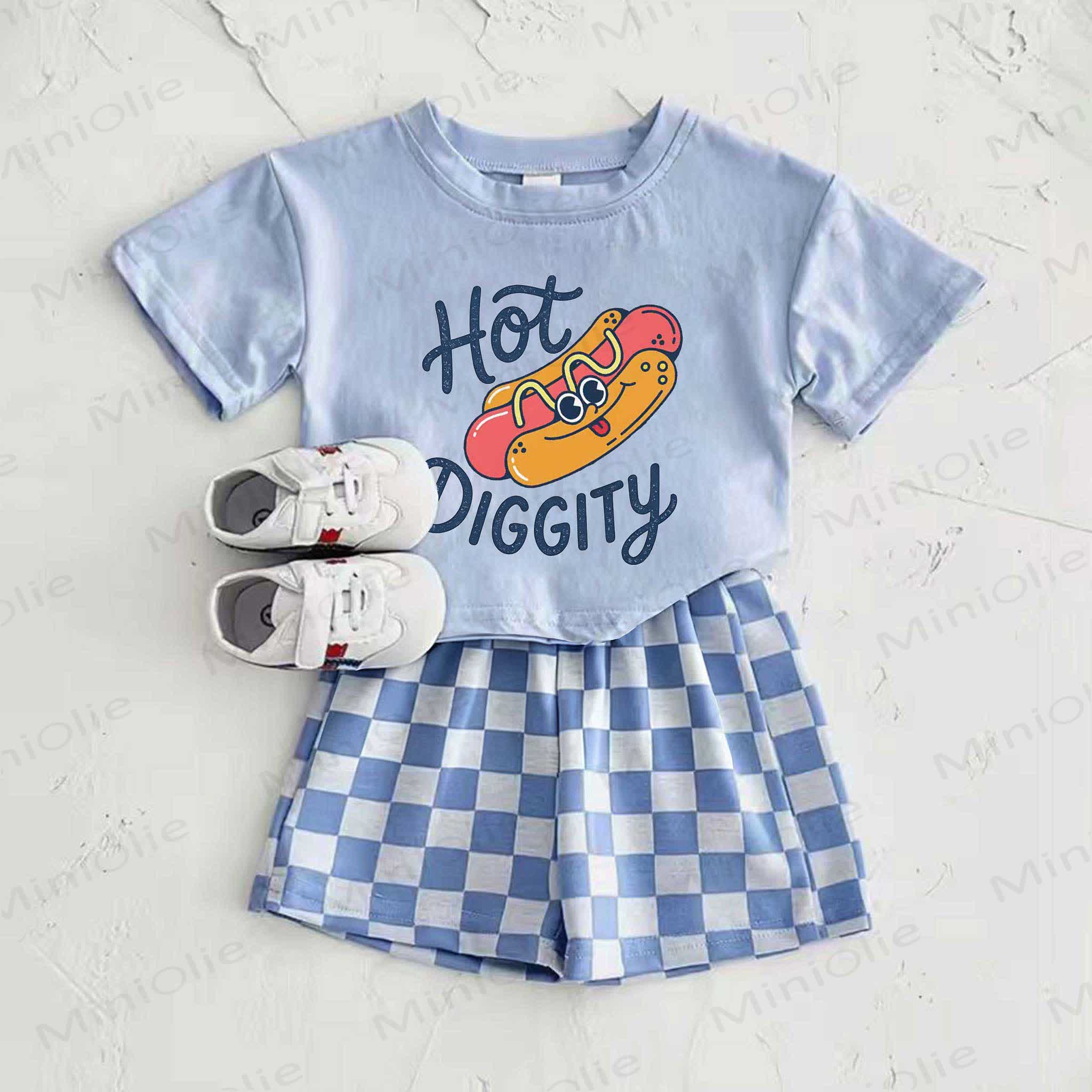 HOT DIGGITY Baby Blue Food T-shirt and Plaid Pants 2-Piece Set - Blue - 2-3T - image 1