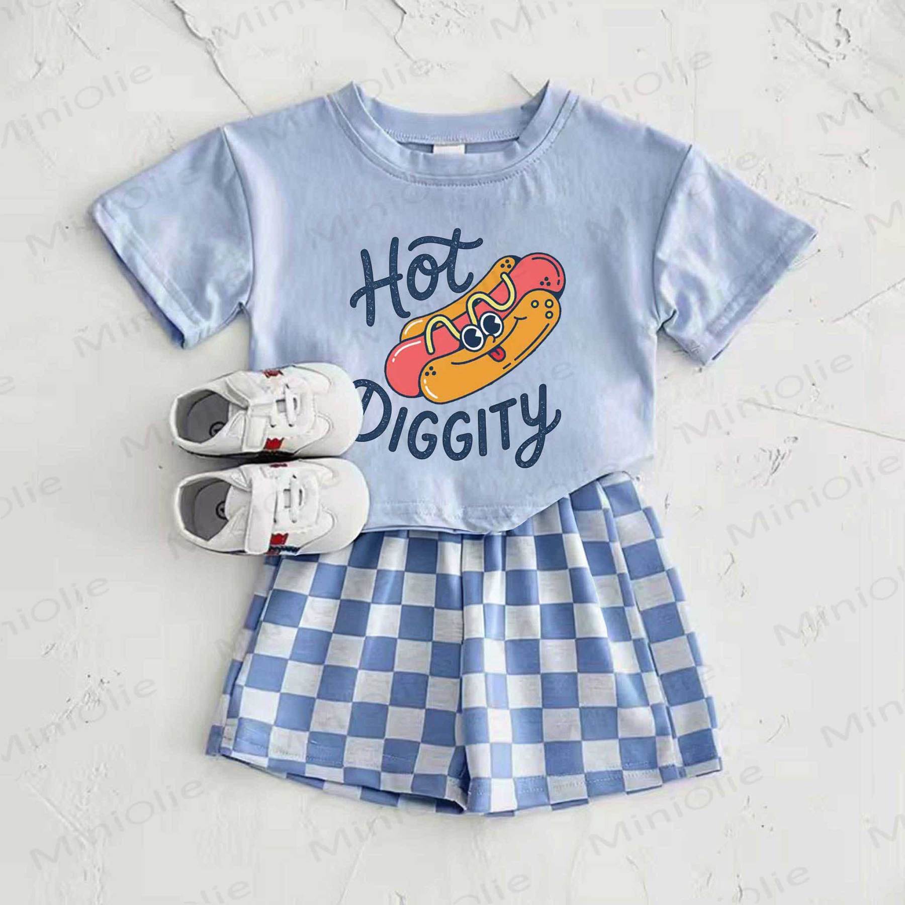 HOT DIGGITY Baby Blue Food T-shirt and Plaid Pants 2-Piece Set - Blue - 2-3T - image 1