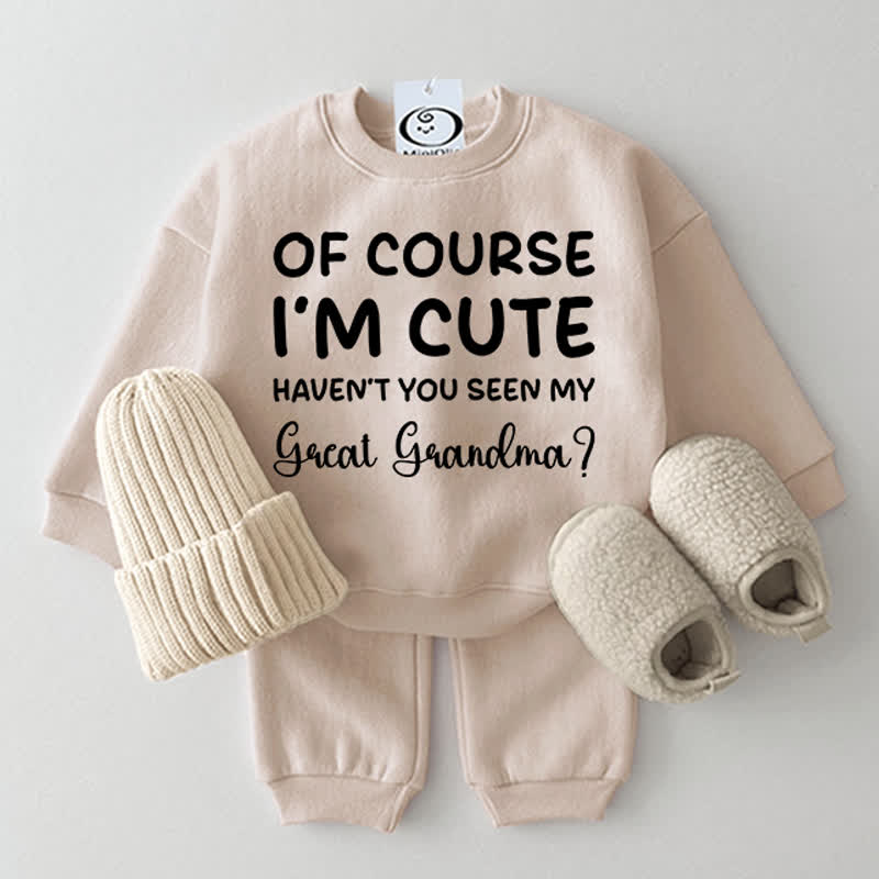 OF COURSE I'M CUTE HAVEN'T YOU SEEN MY GREAT GRANDMA Baby 2-piece Set - Beige - 2-3T - image 5