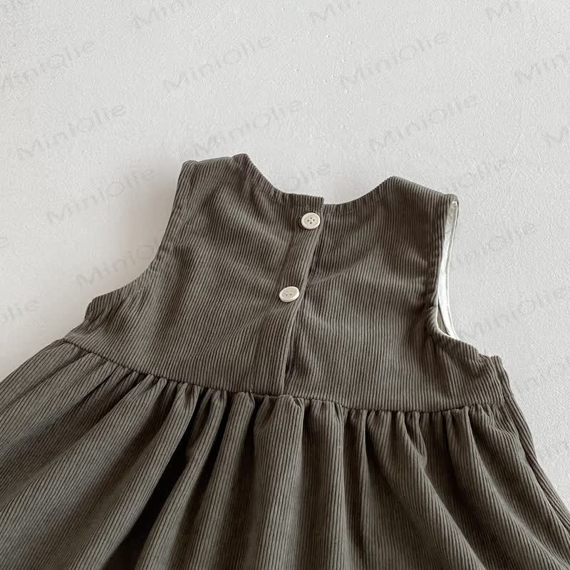 Toddler Girl Cord Bow Green Sleeveless Dress/Beige Baby Collar Top - image 12