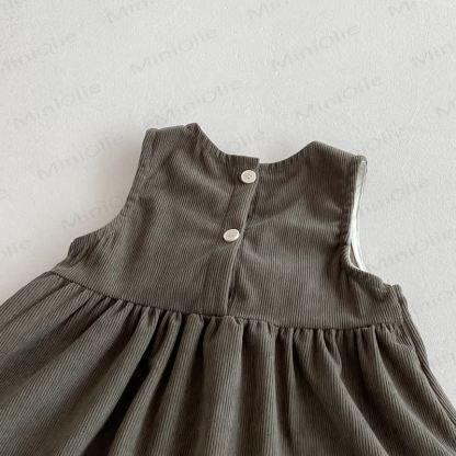 Toddler Girl Cord Bow Green Sleeveless Dress/Beige Baby Collar Top - image 12