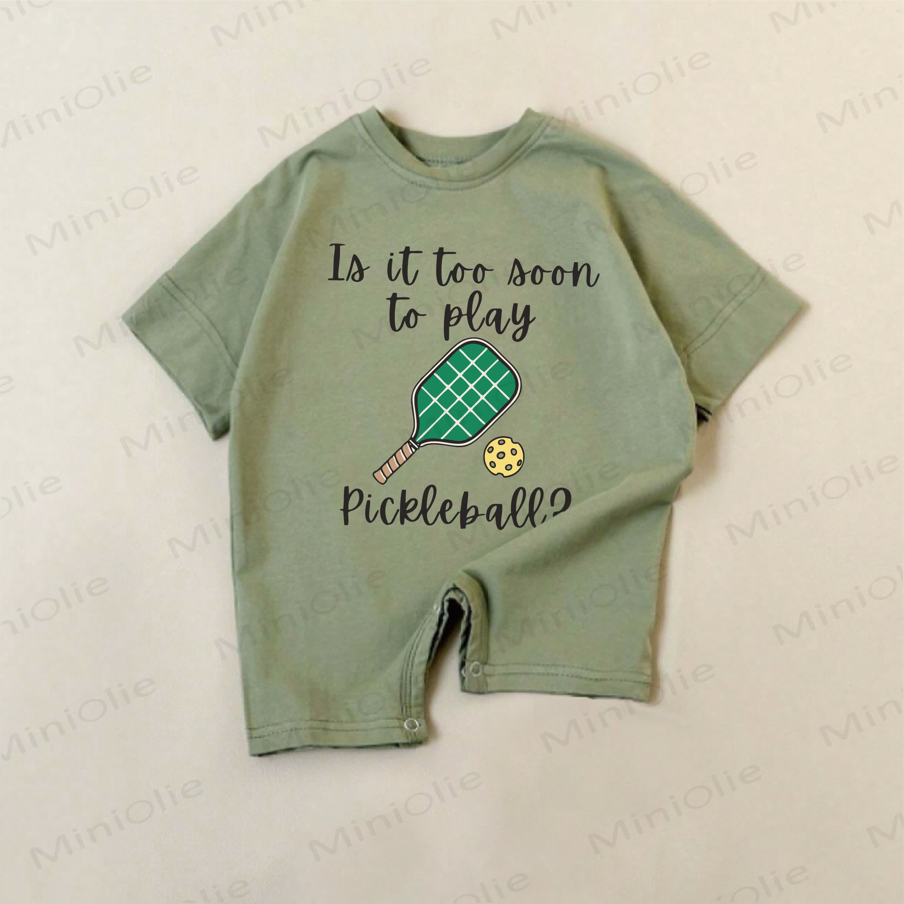 IS IT TOO SOON TO PLAY PICKLEBALL? Baby Green Pickleball Print Romper - Green - 18-24M - image 1
