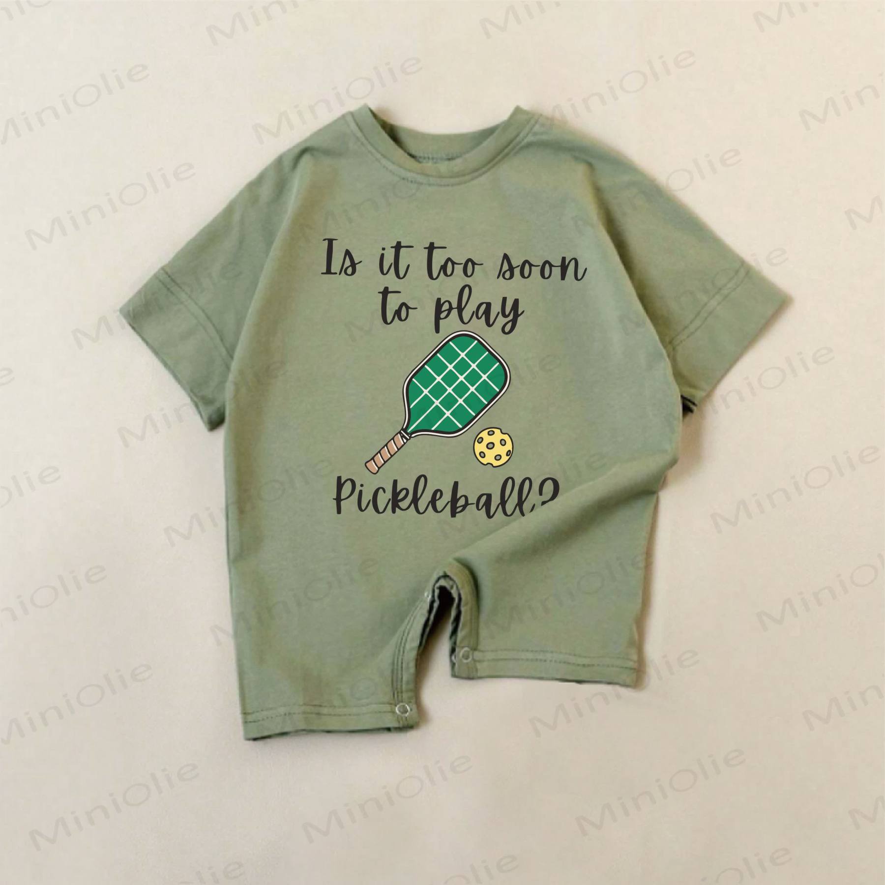 IS IT TOO SOON TO PLAY PICKLEBALL? Baby Green Pickleball Print Romper - Green - 18-24M - image 1