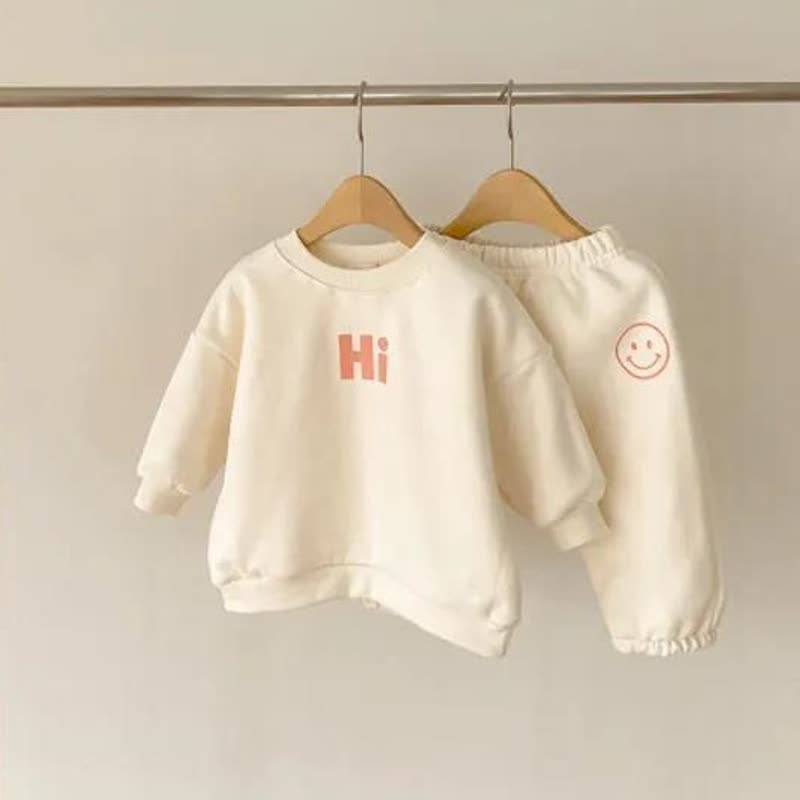 HI Toddler Happy Face Print Sweatshirt and Jogger 2-piece Set - Beige - 5-6T - image 4
