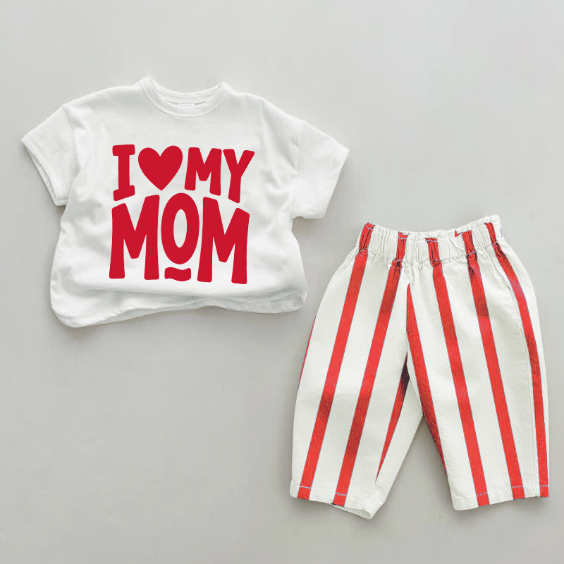 I LOVE MAMA Baby Red Vertical Striped 2-piece Set - White&Red - 2-3T - image 1