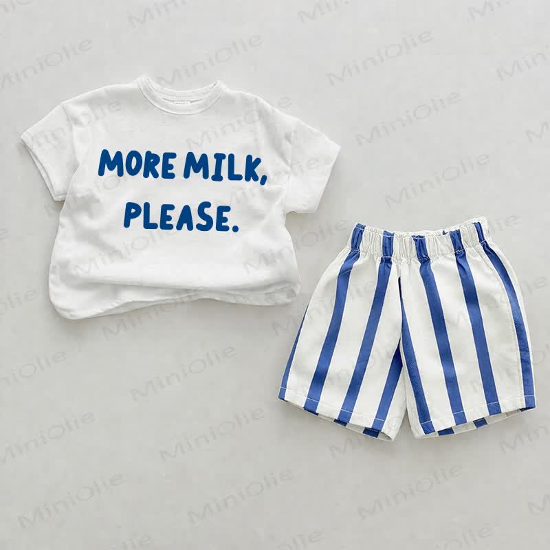 MORE MILK, PLEASE. Baby Blue Vertical Striped 2-piece Shorts Set - White&Blue - 2-3T - image 1