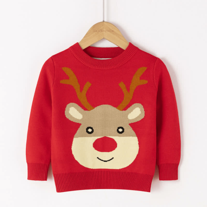 Toddler Boy Deer Warm Sweater - Red - 7-9T - image 4
