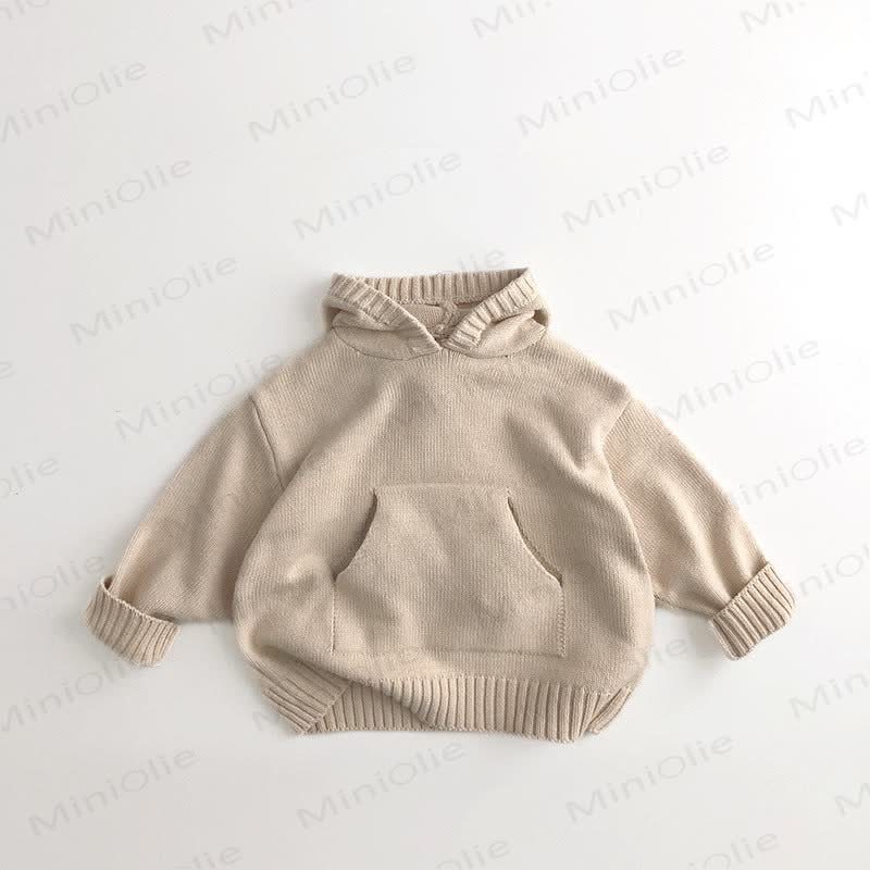 Toddler Solid Color Hooded Knitted PocketSweater - Beige - 7-9T - image 2