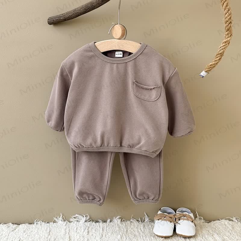Baby Girl Solid Color 2-piece Sweatshirt Set - Brown - 2-3Y - image 11