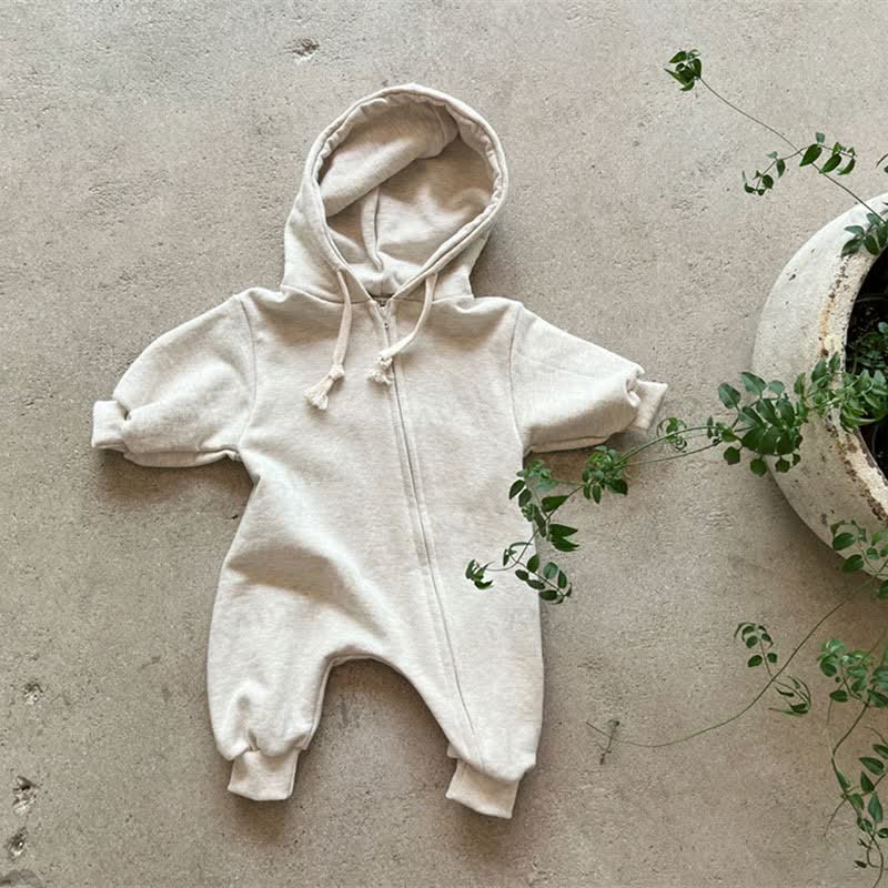 Baby Solid Color Hooded Casual Romper - Light Gray - 18-24M - image 5