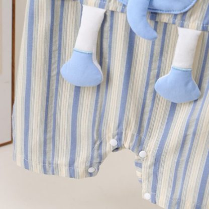 Baby Blue Elephant Applique Striped Sleeveless Romper - image 6