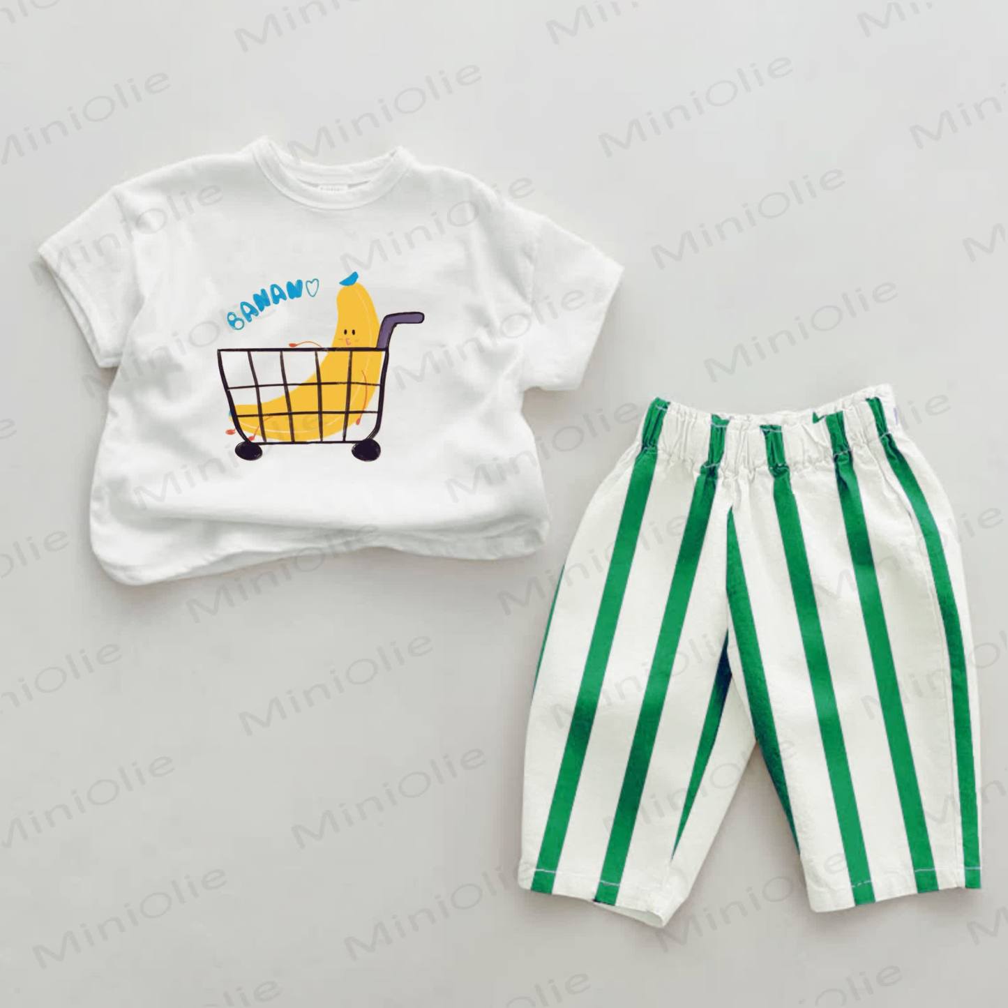 BANANA Baby Banana Print Green Striped 2-piece Set - Green&White - 2-3T - image 1