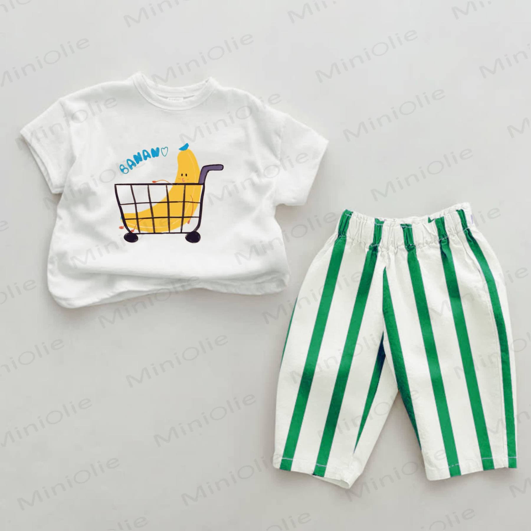 BANANA Baby Banana Print Green Striped 2-piece Set - Green&White - 2-3T - image 1