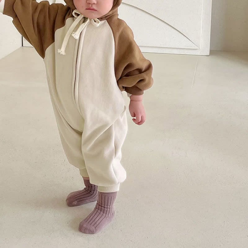 Baby Color Block Loose Hooded Romper - image 6