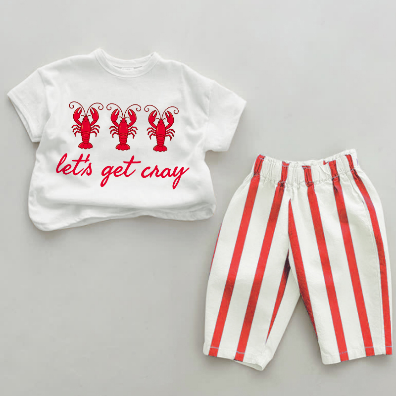 LET'S GET CRAY Baby Lobster Red Vertical Striped 2-piece Set - White&Red - 2-3T - image 1