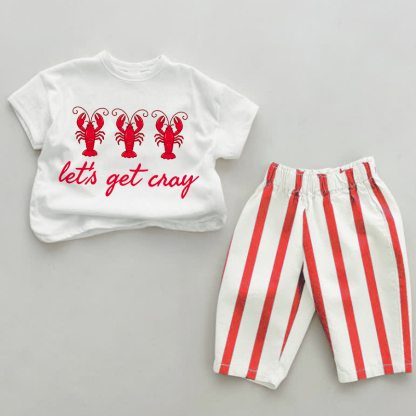 LET'S GET CRAY Baby Lobster Red Vertical Striped 2-piece Set - White&Red - 2-3T - image 1