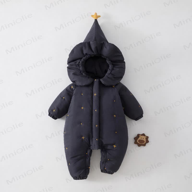 Baby Golden Star Pointed Hood Puffer Romper - Navy - 2-3T - image 2