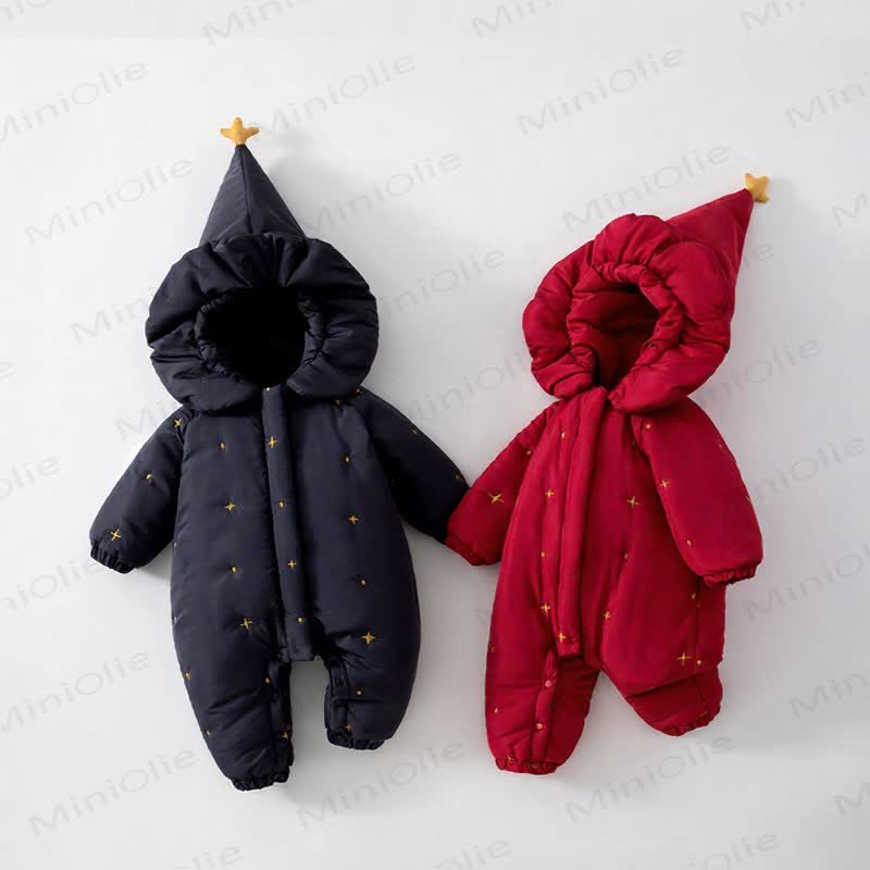 Baby Golden Star Pointed Hood Puffer Romper - image 1