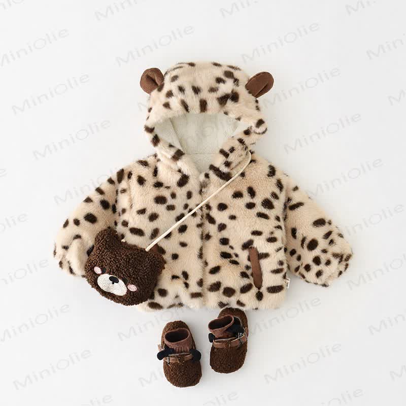 Baby Leopard Faux Fur Ear Hood Outerwear - Beige - 3-4T - image 1