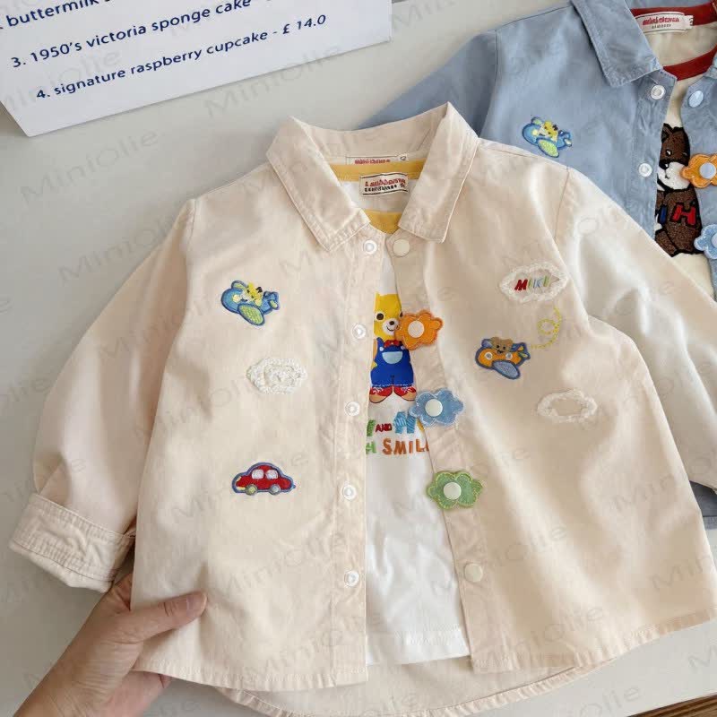 Toddler Cartoon Applique Snap Front Shirt - Beige - 6-7T - image 2