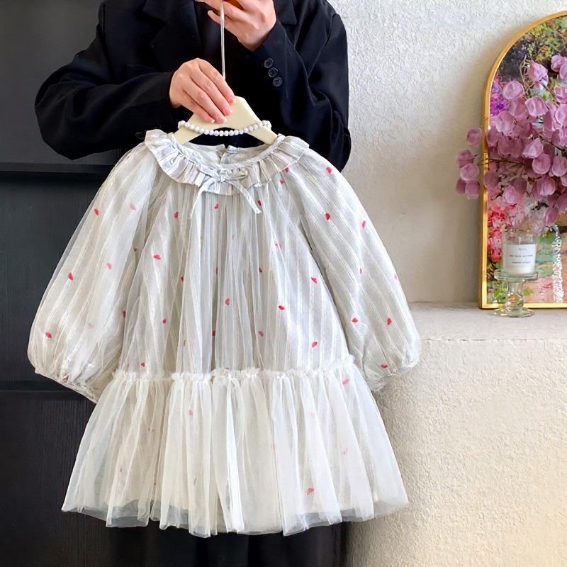 Toddler Girl Heart Embroidered Tulle Dress - Gray - 8-9T - image 2