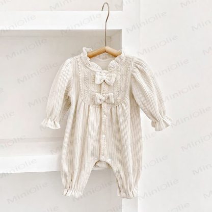Baby Girl Bow Beige Romper - Beige - 18-24M - image 1