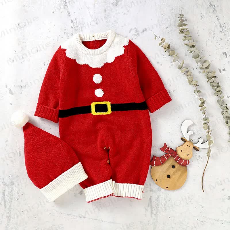 Baby Christmas Knit Romper with Hat - image 2