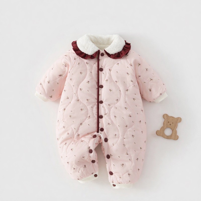 Baby Floral Quilted Sherpa Lined Romper - Pink - 18-24M - image 1