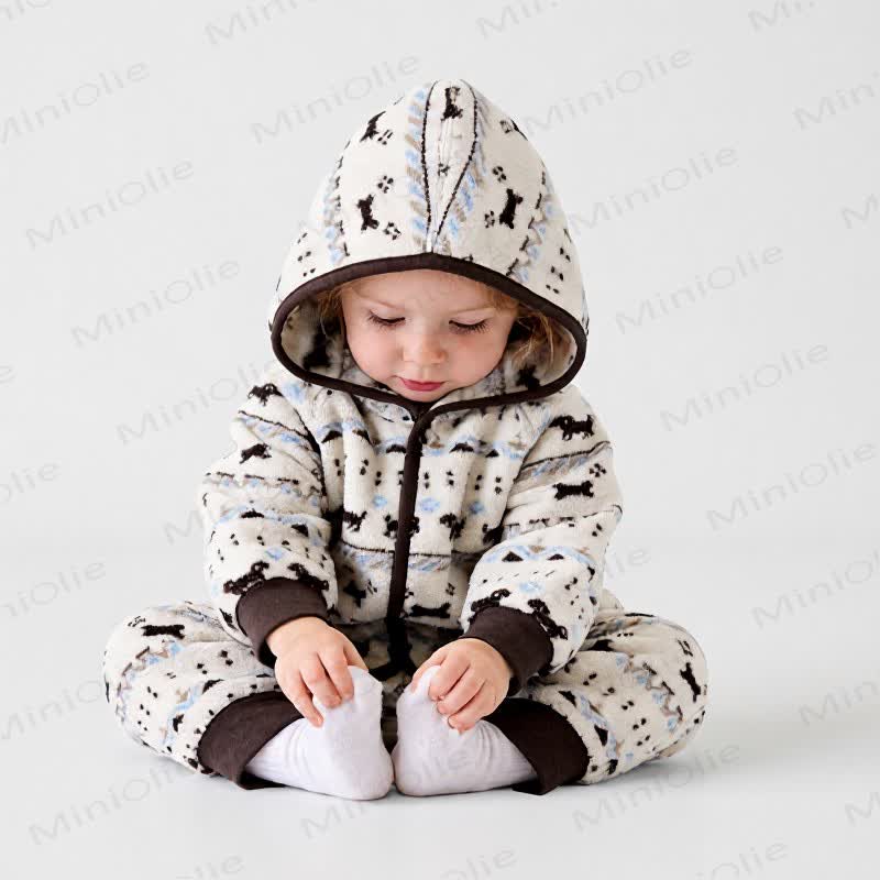 Baby Dachshund Print Hooded Romper - Beige - 2-3T - image 1