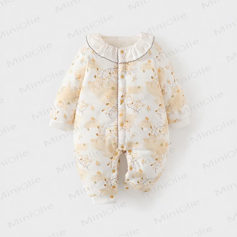 Baby Floral Quilted Collar Cotton Romper - Yellow - 18-24M - image 2