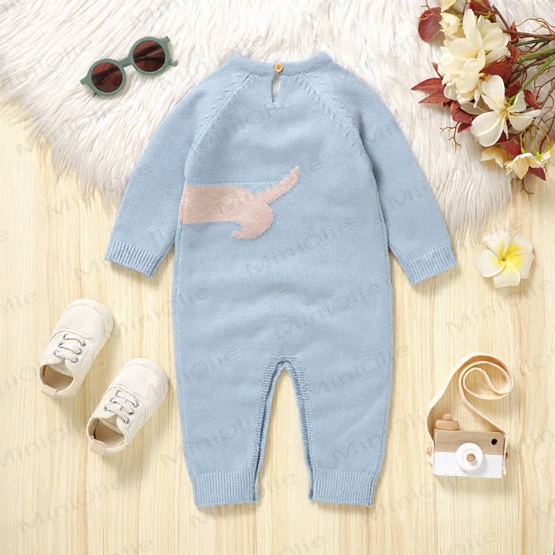 Baby Blue Knit Puppy Jacquard Long Sleeve Romper - image 2