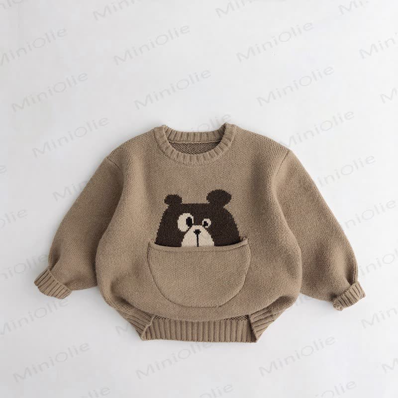 Toddler Animal Pocket Knit Sweater - Brown - 6-7T - image 4