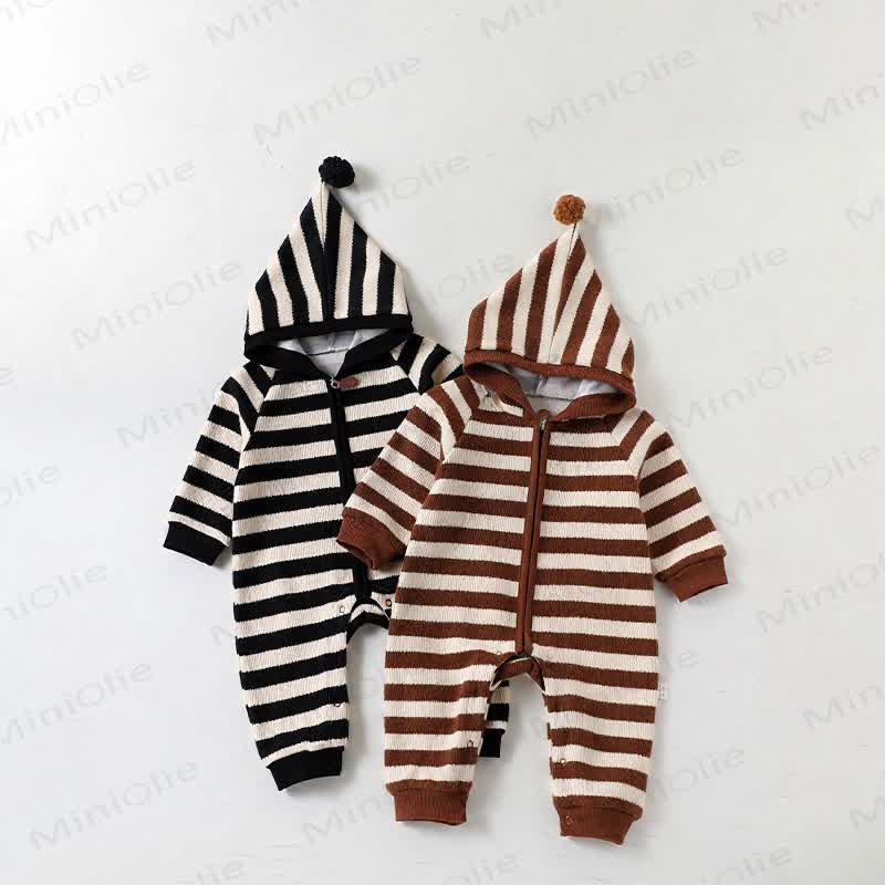 Baby Striped Hooded Warm Romper - image 8