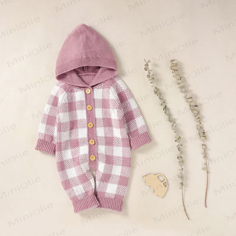 Baby Hooded Checked Button Romper - Pink - 18-24M - image 2