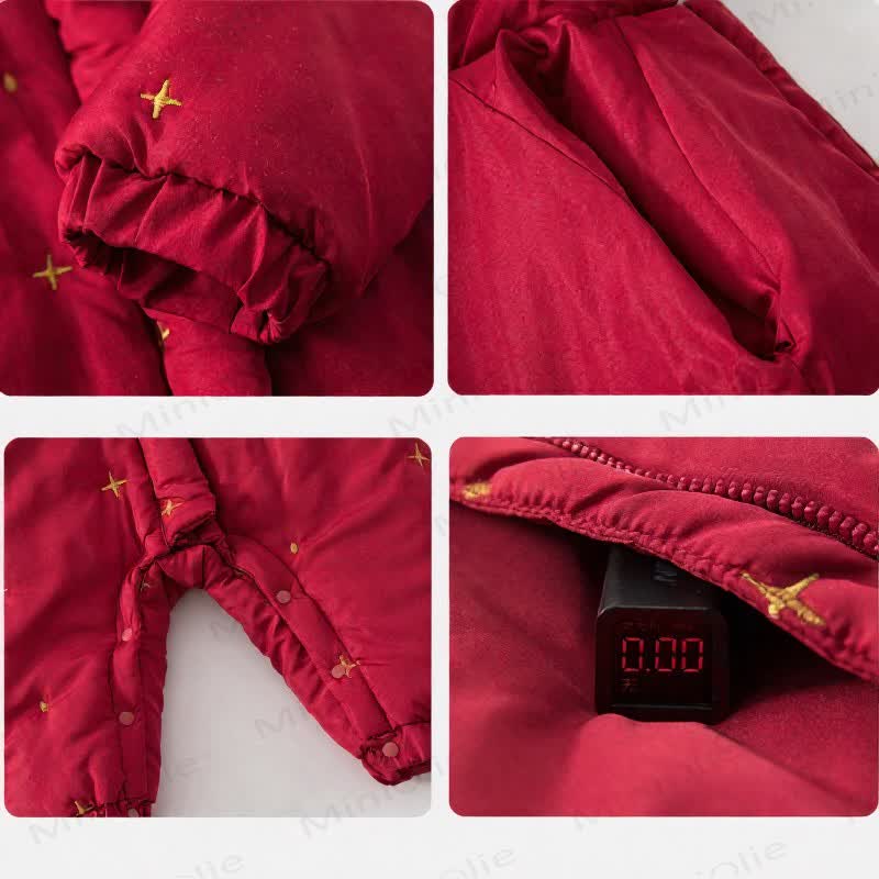 Baby Golden Star Pointed Hood Puffer Romper - image 6
