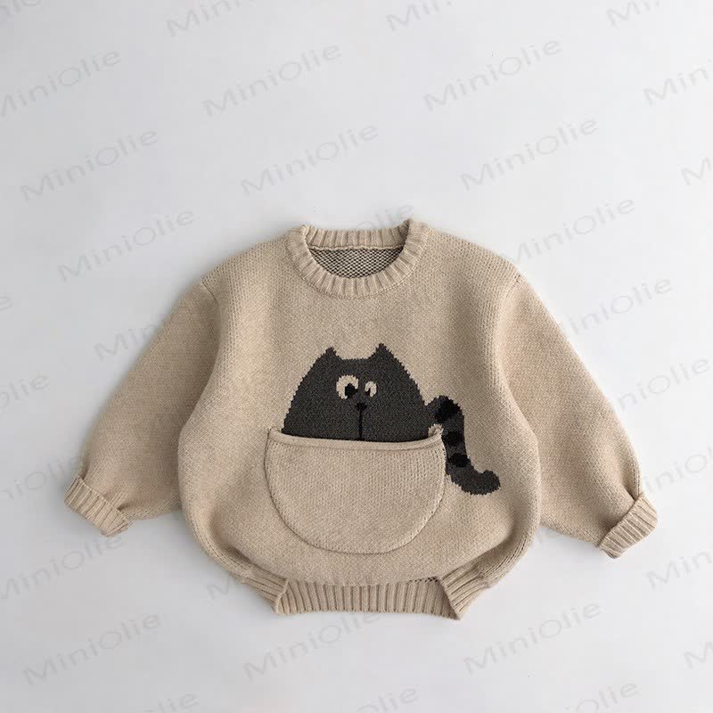 Toddler Animal Pocket Knit Sweater - Beige - 6-7T - image 5