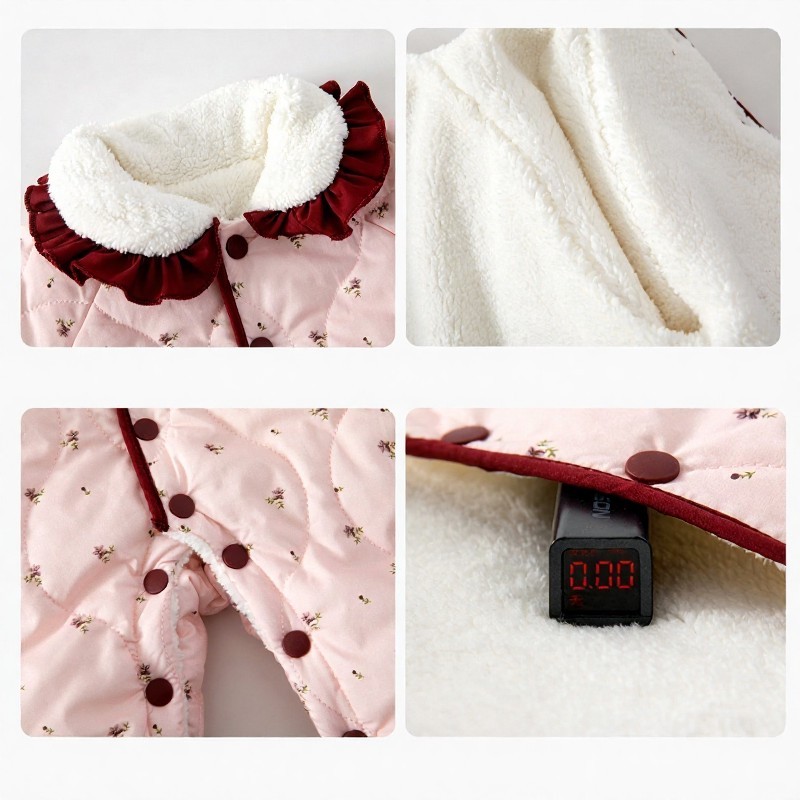 Baby Floral Quilted Sherpa Lined Romper - image 4