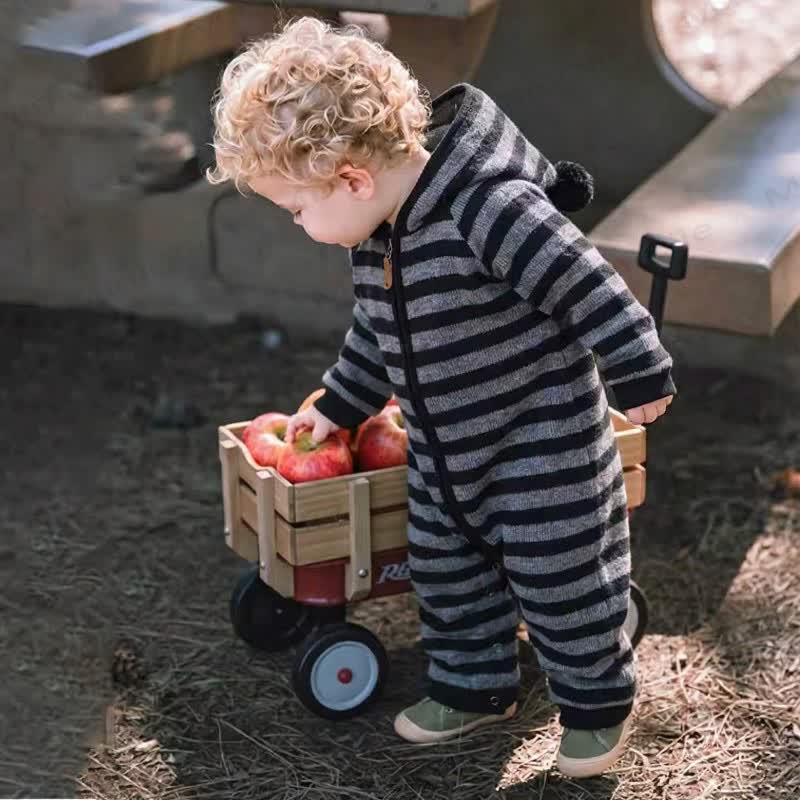 Baby Striped Hooded Warm Romper - image 1