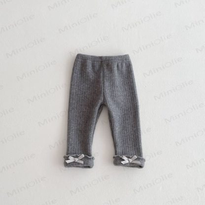 Baby Ribbed Bow Ruffle Leggings - Gray - 2-3T - image 4