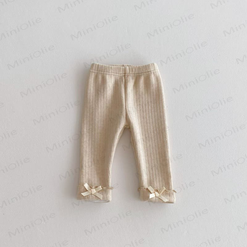 Baby Ribbed Bow Ruffle Leggings - Beige - 2-3T - image 6