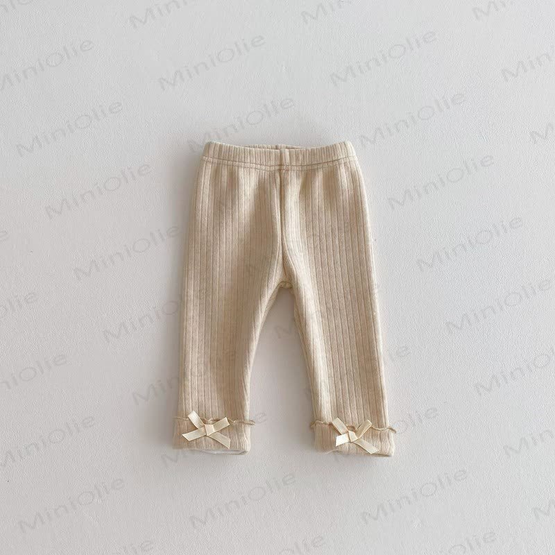 Baby Ribbed Bow Ruffle Leggings - Beige - 2-3T - image 6